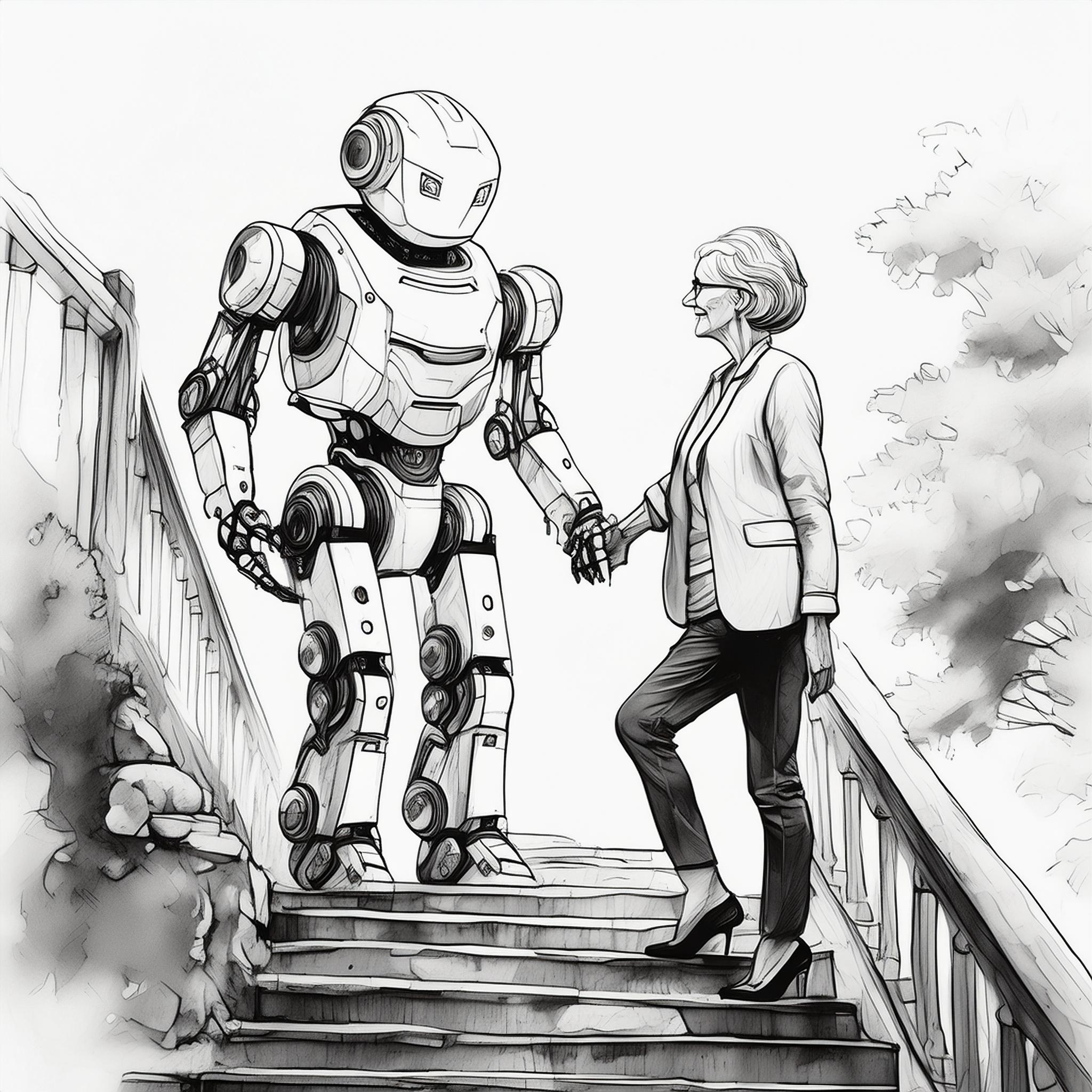 Friendly companion robot helping an elderly person