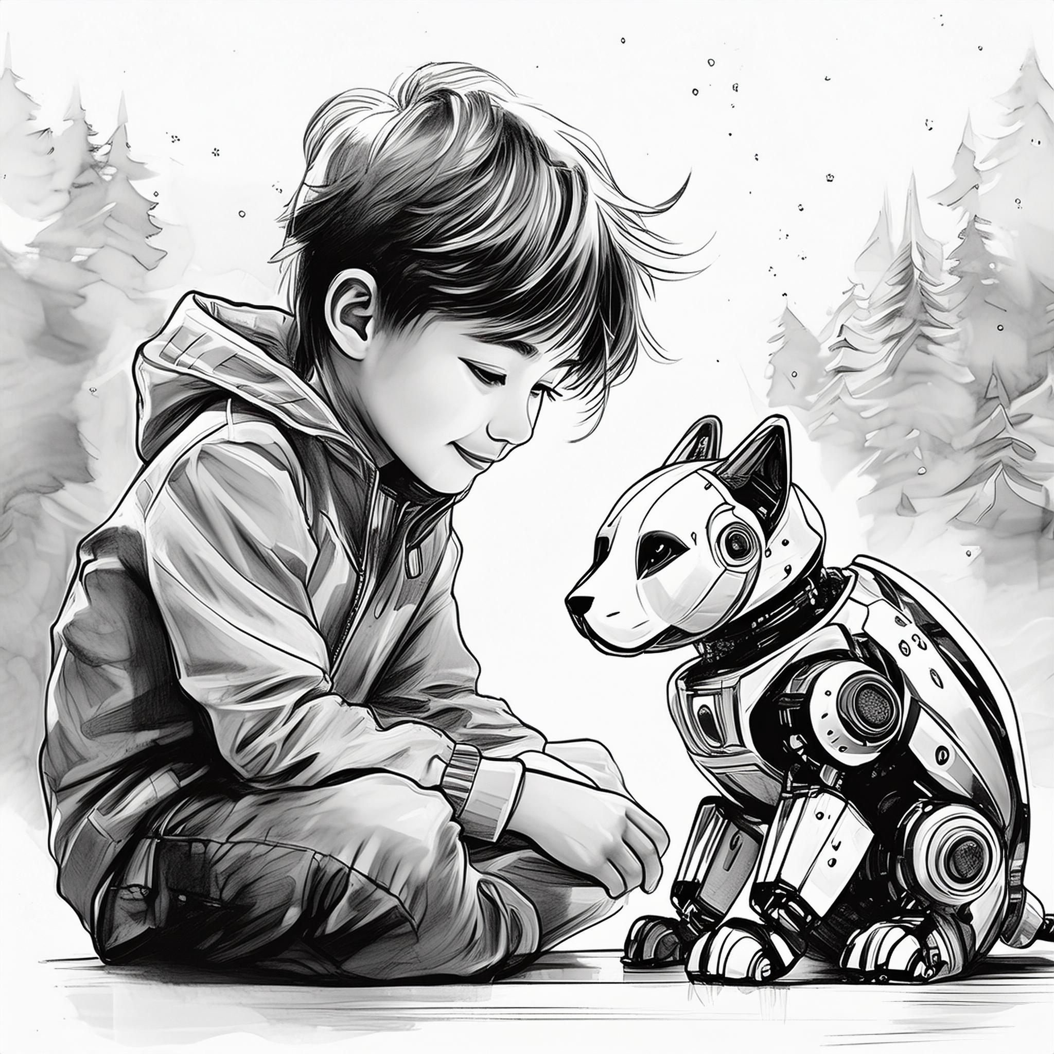 Child interacting with a robot AI pet